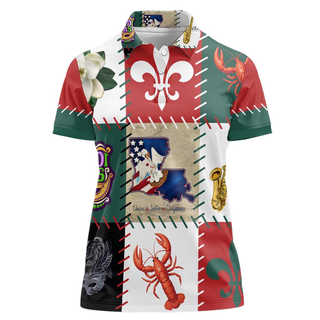 Louisiana Famous Things Christmas Women Polo Shirt Xmas Holiday Patterns - Wonder Print Shop