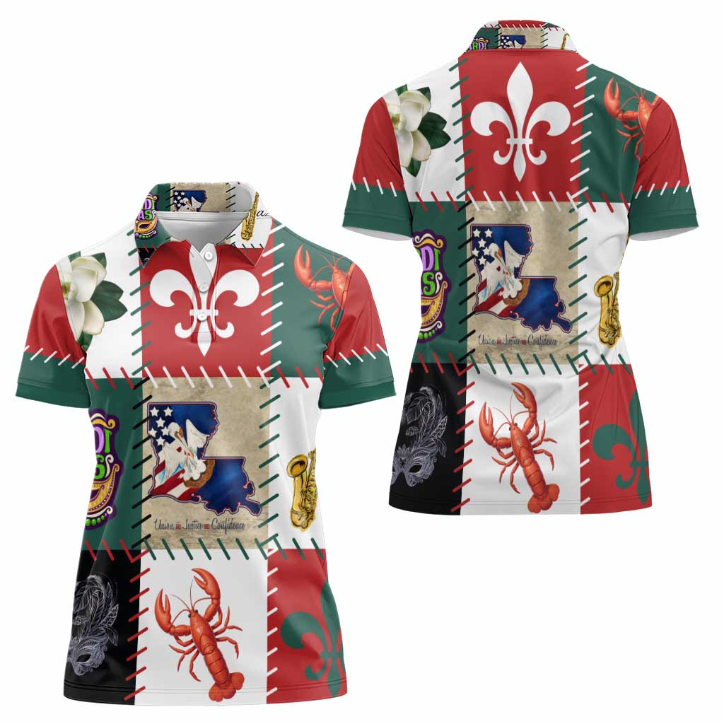 Louisiana Famous Things Christmas Women Polo Shirt Xmas Holiday Patterns - Wonder Print Shop