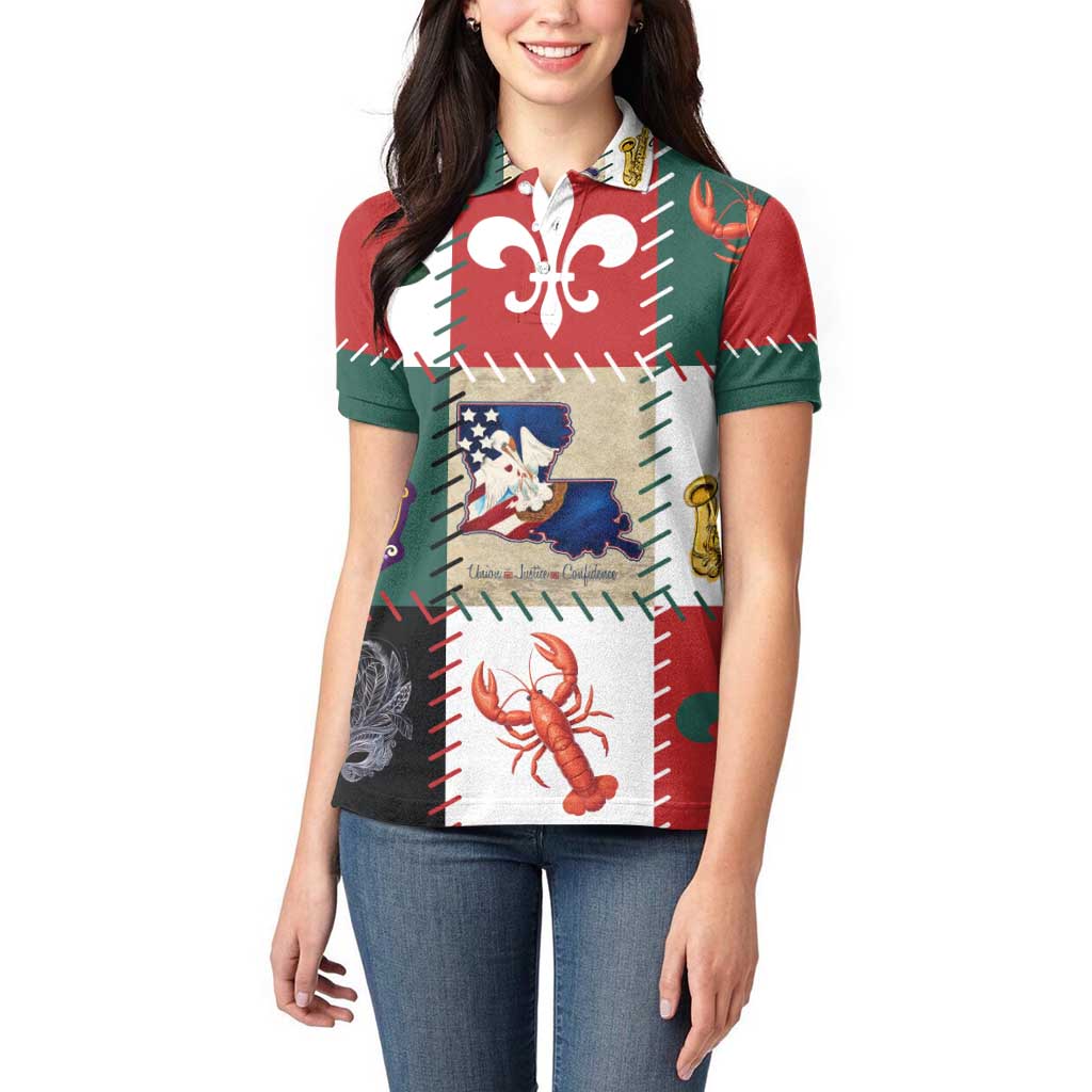 Louisiana Famous Things Christmas Women Polo Shirt Xmas Holiday Patterns - Wonder Print Shop