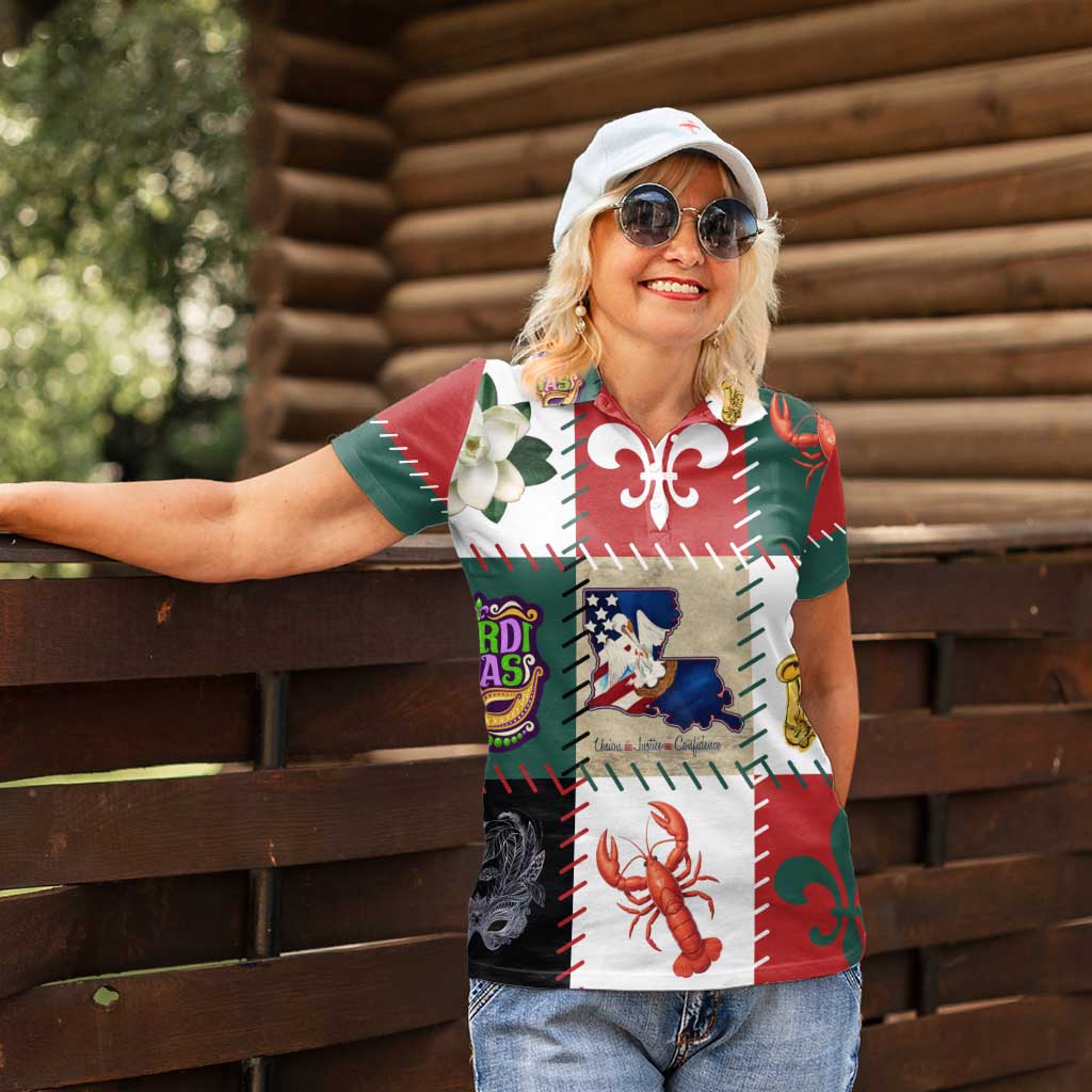 Louisiana Famous Things Christmas Women Polo Shirt Xmas Holiday Patterns - Wonder Print Shop
