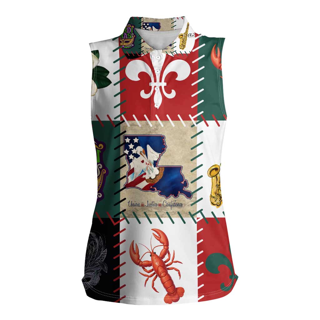 Louisiana Famous Things Christmas Women Sleeveless Polo Shirt Xmas Holiday Patterns - Wonder Print Shop