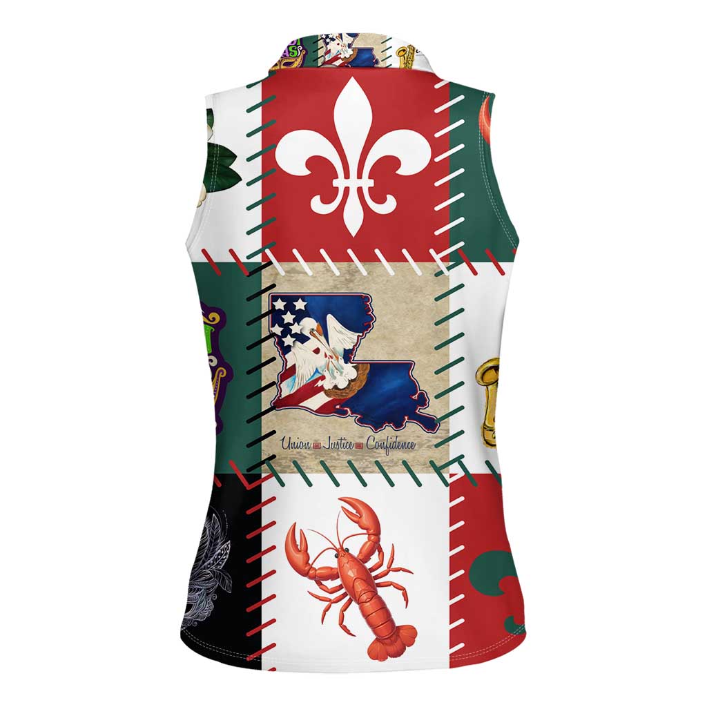 Louisiana Famous Things Christmas Women Sleeveless Polo Shirt Xmas Holiday Patterns - Wonder Print Shop