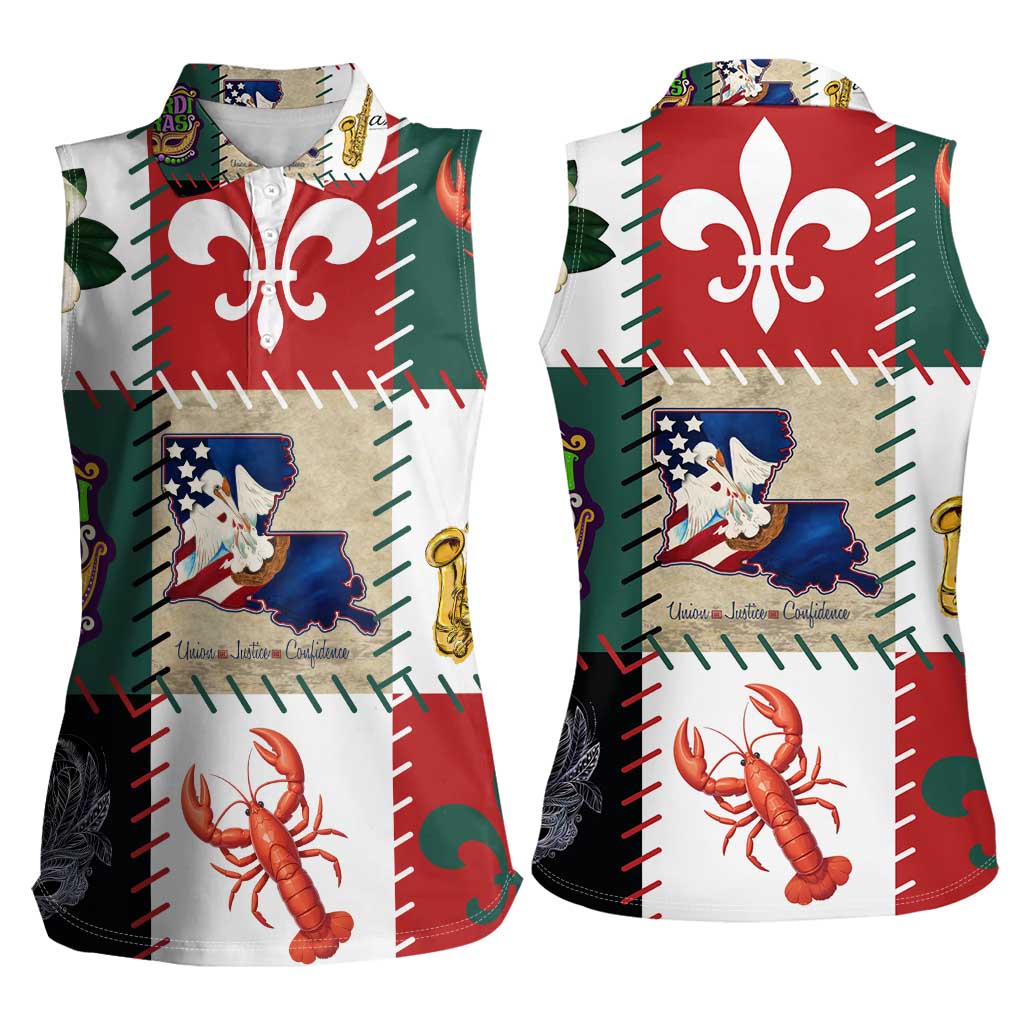 Louisiana Famous Things Christmas Women Sleeveless Polo Shirt Xmas Holiday Patterns - Wonder Print Shop
