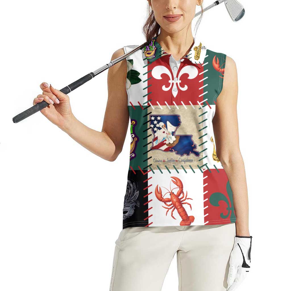 Louisiana Famous Things Christmas Women Sleeveless Polo Shirt Xmas Holiday Patterns - Wonder Print Shop