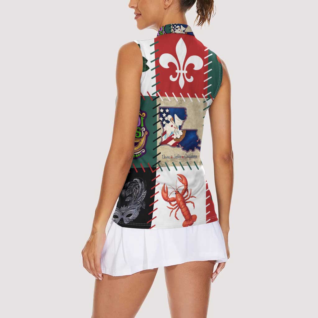 Louisiana Famous Things Christmas Women Sleeveless Polo Shirt Xmas Holiday Patterns - Wonder Print Shop