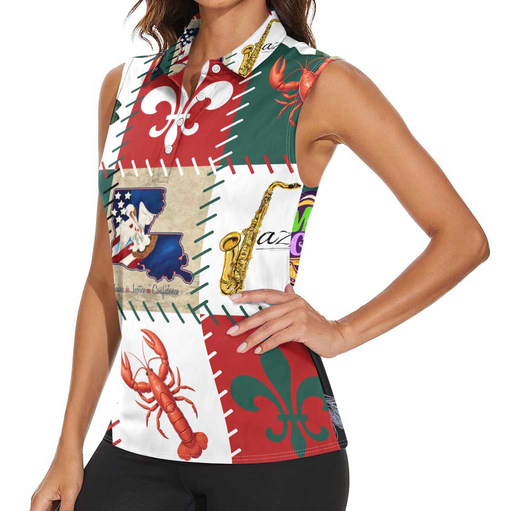 Louisiana Famous Things Christmas Women Sleeveless Polo Shirt Xmas Holiday Patterns - Wonder Print Shop