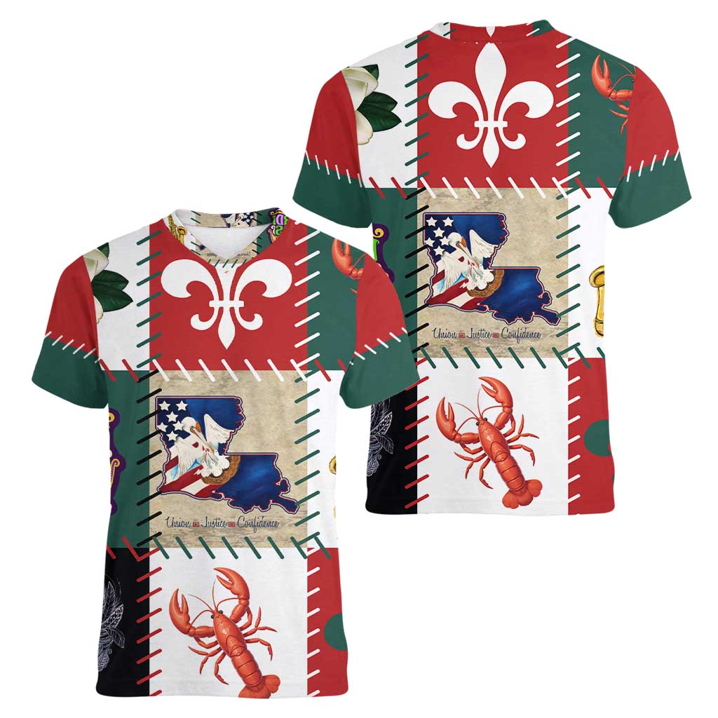 Louisiana Famous Things Christmas Women V-Neck T-Shirt Xmas Holiday Patterns - Wonder Print Shop