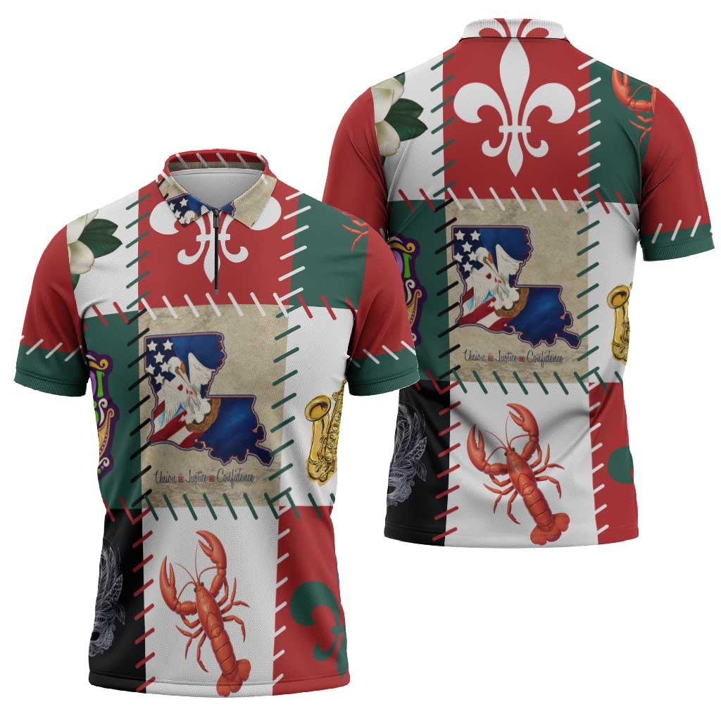 Louisiana Famous Things Christmas Zipper Polo Shirt Xmas Holiday Patterns - Wonder Print Shop