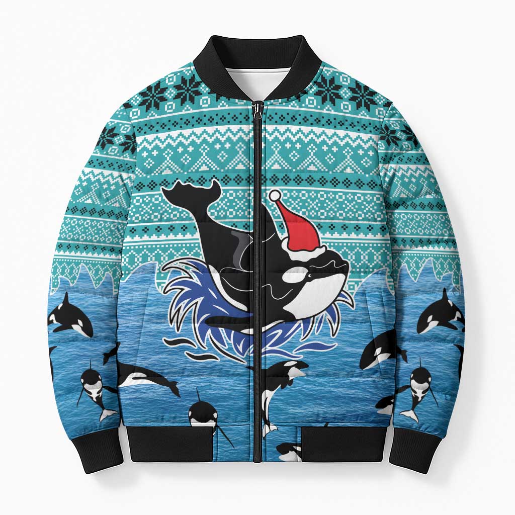 Love Oracle Whale Christmas Bomber Puffer Jacket Xmas Holiday Patterns - Wonder Print Shop