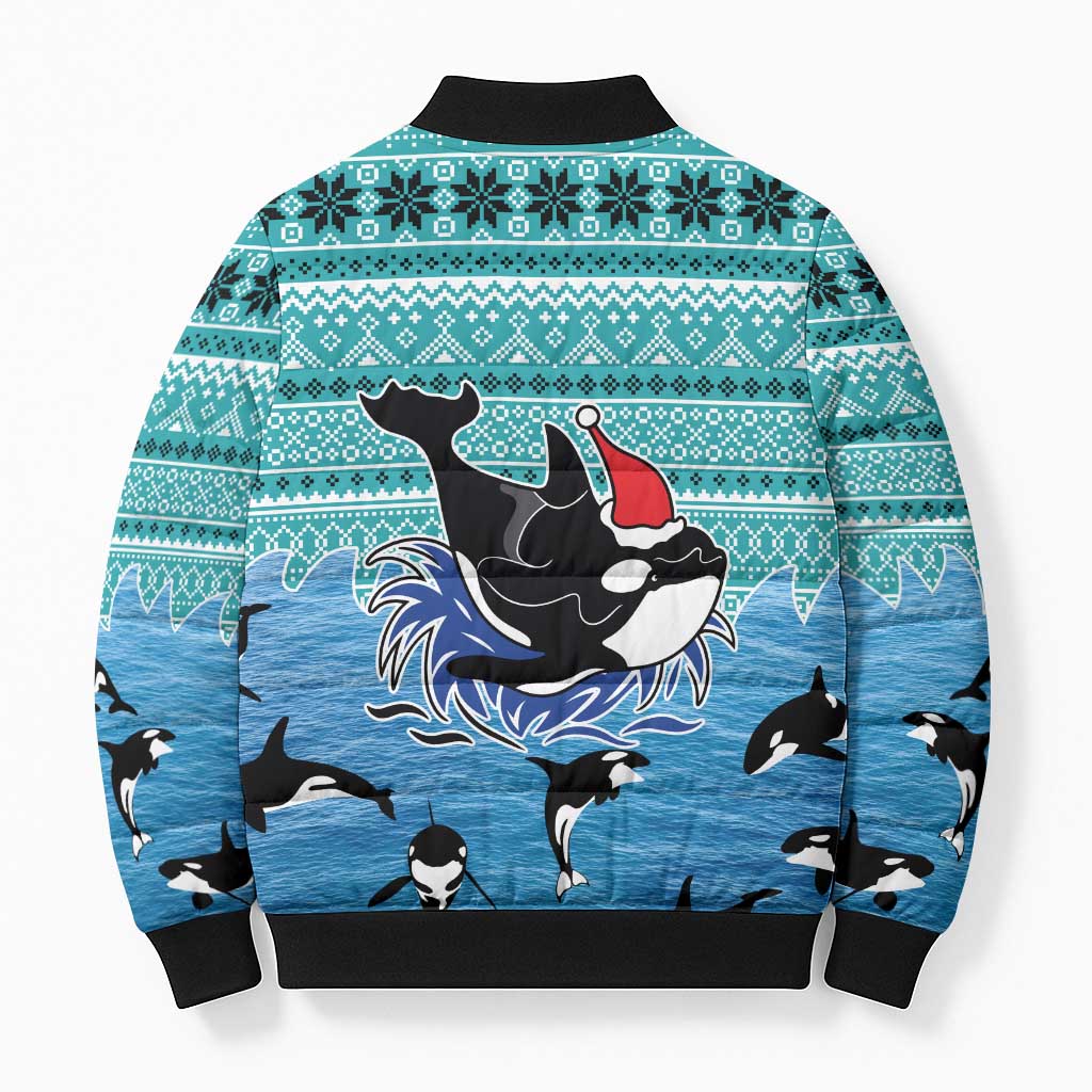 Love Oracle Whale Christmas Bomber Puffer Jacket Xmas Holiday Patterns - Wonder Print Shop