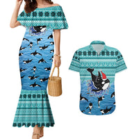 Love Oracle Whale Christmas Couples Matching Mermaid Dress and Hawaiian Shirt Xmas Holiday Patterns - Wonder Print Shop