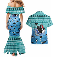 Love Oracle Whale Christmas Couples Matching Mermaid Dress and Hawaiian Shirt Xmas Holiday Patterns - Wonder Print Shop