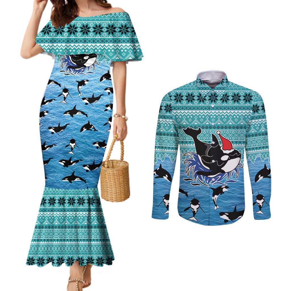 Love Oracle Whale Christmas Couples Matching Mermaid Dress and Long Sleeve Button Shirt Xmas Holiday Patterns - Wonder Print Shop