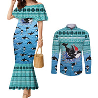 Love Oracle Whale Christmas Couples Matching Mermaid Dress and Long Sleeve Button Shirt Xmas Holiday Patterns - Wonder Print Shop