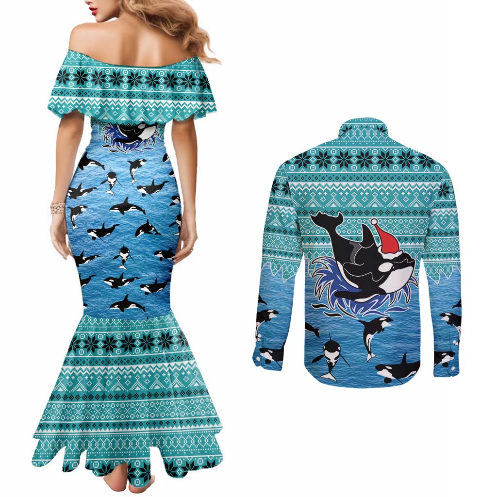 Love Oracle Whale Christmas Couples Matching Mermaid Dress and Long Sleeve Button Shirt Xmas Holiday Patterns - Wonder Print Shop
