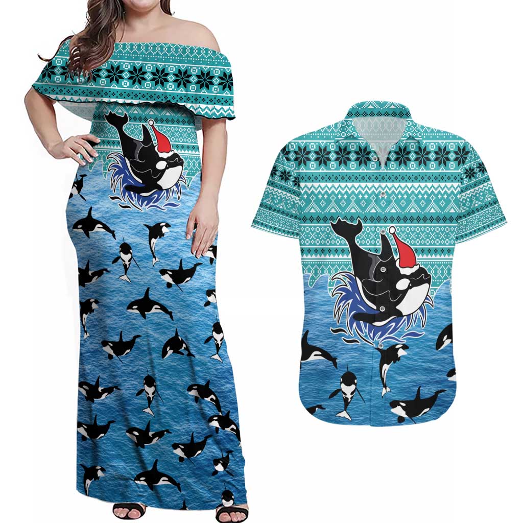 Love Oracle Whale Christmas Couples Matching Off Shoulder Maxi Dress and Hawaiian Shirt Xmas Holiday Patterns - Wonder Print Shop
