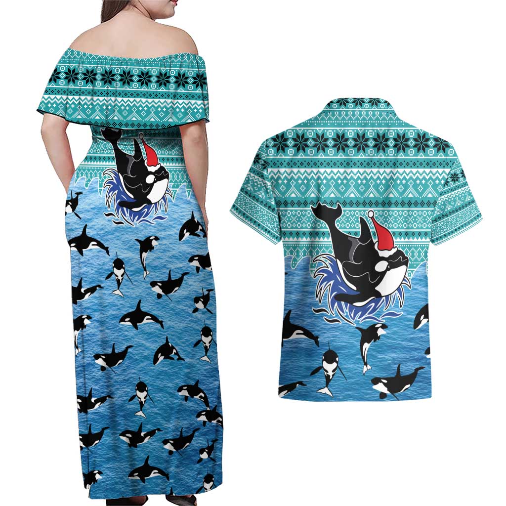 Love Oracle Whale Christmas Couples Matching Off Shoulder Maxi Dress and Hawaiian Shirt Xmas Holiday Patterns - Wonder Print Shop