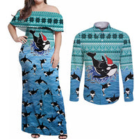 Love Oracle Whale Christmas Couples Matching Off Shoulder Maxi Dress and Long Sleeve Button Shirt Xmas Holiday Patterns - Wonder Print Shop