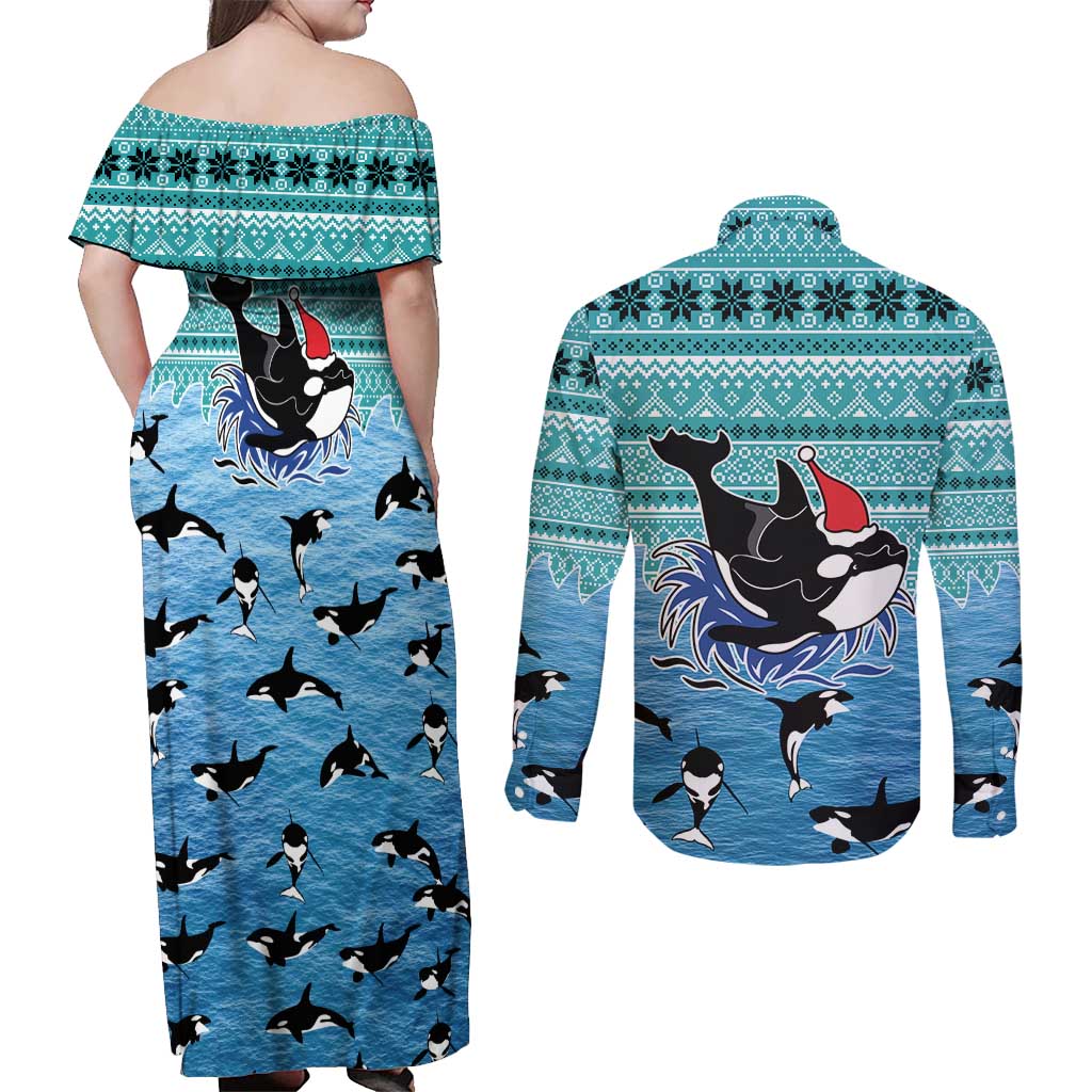 Love Oracle Whale Christmas Couples Matching Off Shoulder Maxi Dress and Long Sleeve Button Shirt Xmas Holiday Patterns - Wonder Print Shop