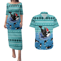 Love Oracle Whale Christmas Couples Matching Puletasi and Hawaiian Shirt Xmas Holiday Patterns - Wonder Print Shop