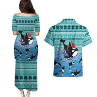 Love Oracle Whale Christmas Couples Matching Puletasi and Hawaiian Shirt Xmas Holiday Patterns - Wonder Print Shop