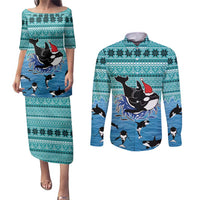 Love Oracle Whale Christmas Couples Matching Puletasi and Long Sleeve Button Shirt Xmas Holiday Patterns - Wonder Print Shop