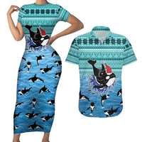 Love Oracle Whale Christmas Couples Matching Short Sleeve Bodycon Dress and Hawaiian Shirt Xmas Holiday Patterns - Wonder Print Shop