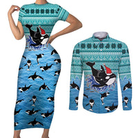Love Oracle Whale Christmas Couples Matching Short Sleeve Bodycon Dress and Long Sleeve Button Shirt Xmas Holiday Patterns - Wonder Print Shop