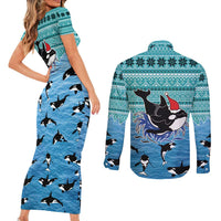 Love Oracle Whale Christmas Couples Matching Short Sleeve Bodycon Dress and Long Sleeve Button Shirt Xmas Holiday Patterns - Wonder Print Shop