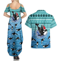 Love Oracle Whale Christmas Couples Matching Summer Maxi Dress and Hawaiian Shirt Xmas Holiday Patterns - Wonder Print Shop