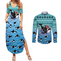 Love Oracle Whale Christmas Couples Matching Summer Maxi Dress and Long Sleeve Button Shirt Xmas Holiday Patterns - Wonder Print Shop