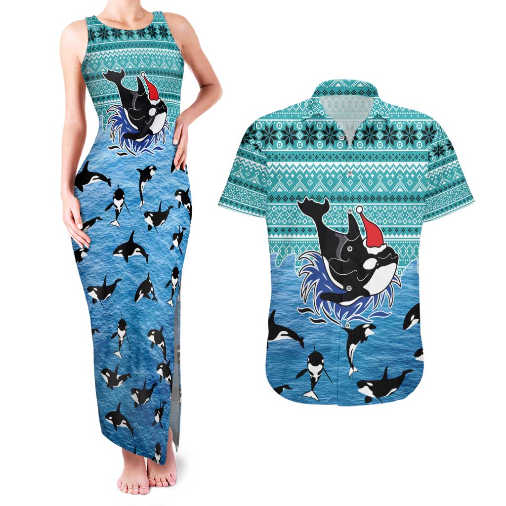 Love Oracle Whale Christmas Couples Matching Tank Maxi Dress and Hawaiian Shirt Xmas Holiday Patterns - Wonder Print Shop