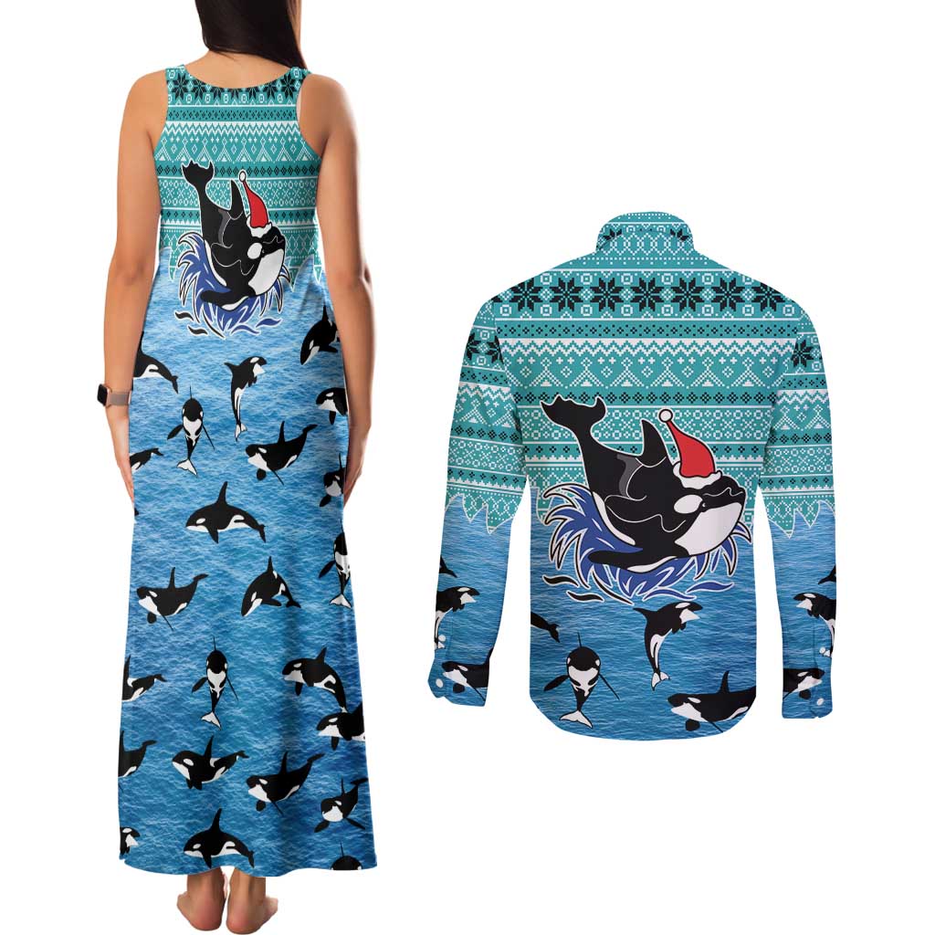 Love Oracle Whale Christmas Couples Matching Tank Maxi Dress and Long Sleeve Button Shirt Xmas Holiday Patterns - Wonder Print Shop