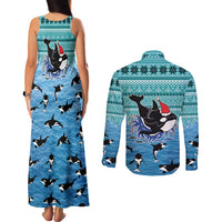 Love Oracle Whale Christmas Couples Matching Tank Maxi Dress and Long Sleeve Button Shirt Xmas Holiday Patterns - Wonder Print Shop