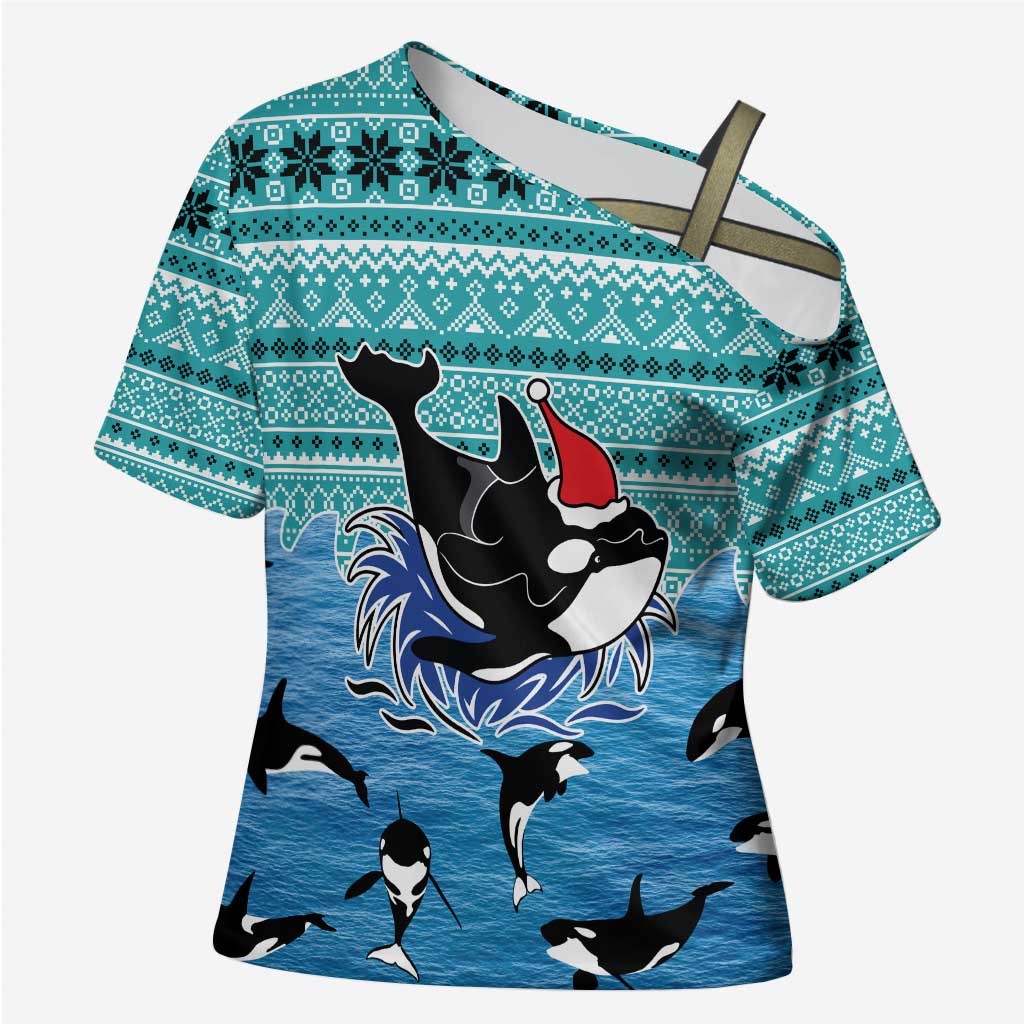 Love Oracle Whale Christmas Cross Shoulder Shirt Xmas Holiday Patterns - Wonder Print Shop
