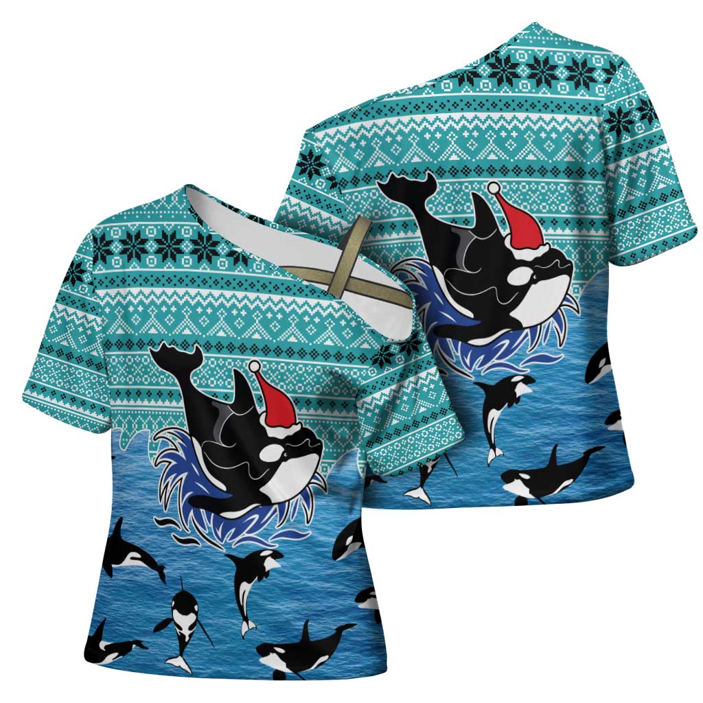 Love Oracle Whale Christmas Cross Shoulder Shirt Xmas Holiday Patterns - Wonder Print Shop