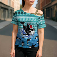 Love Oracle Whale Christmas Cross Shoulder Shirt Xmas Holiday Patterns - Wonder Print Shop