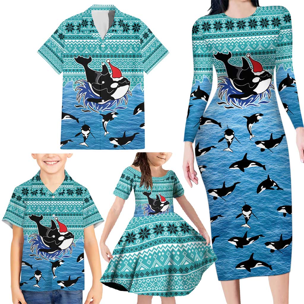 Love Oracle Whale Christmas Family Matching Long Sleeve Bodycon Dress and Hawaiian Shirt Xmas Holiday Patterns - Wonder Print Shop