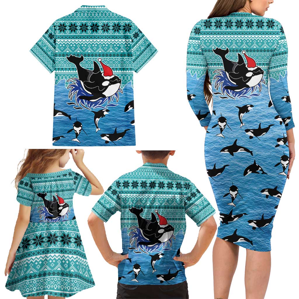 Love Oracle Whale Christmas Family Matching Long Sleeve Bodycon Dress and Hawaiian Shirt Xmas Holiday Patterns - Wonder Print Shop