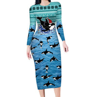 Love Oracle Whale Christmas Family Matching Long Sleeve Bodycon Dress and Hawaiian Shirt Xmas Holiday Patterns - Wonder Print Shop