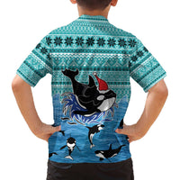 Love Oracle Whale Christmas Family Matching Off The Shoulder Long Sleeve Dress and Hawaiian Shirt Xmas Holiday Patterns - Wonder Print Shop