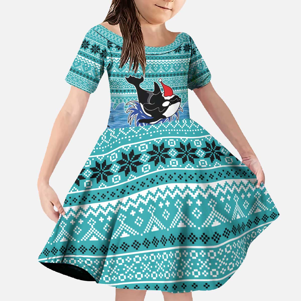 Love Oracle Whale Christmas Family Matching Off The Shoulder Long Sleeve Dress and Hawaiian Shirt Xmas Holiday Patterns - Wonder Print Shop