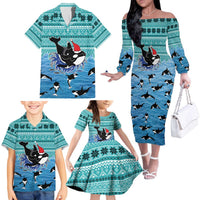 Love Oracle Whale Christmas Family Matching Off The Shoulder Long Sleeve Dress and Hawaiian Shirt Xmas Holiday Patterns - Wonder Print Shop