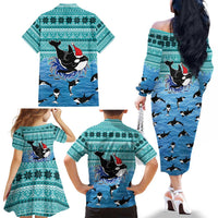 Love Oracle Whale Christmas Family Matching Off The Shoulder Long Sleeve Dress and Hawaiian Shirt Xmas Holiday Patterns - Wonder Print Shop