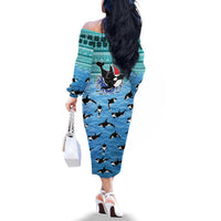 Love Oracle Whale Christmas Family Matching Off The Shoulder Long Sleeve Dress and Hawaiian Shirt Xmas Holiday Patterns - Wonder Print Shop