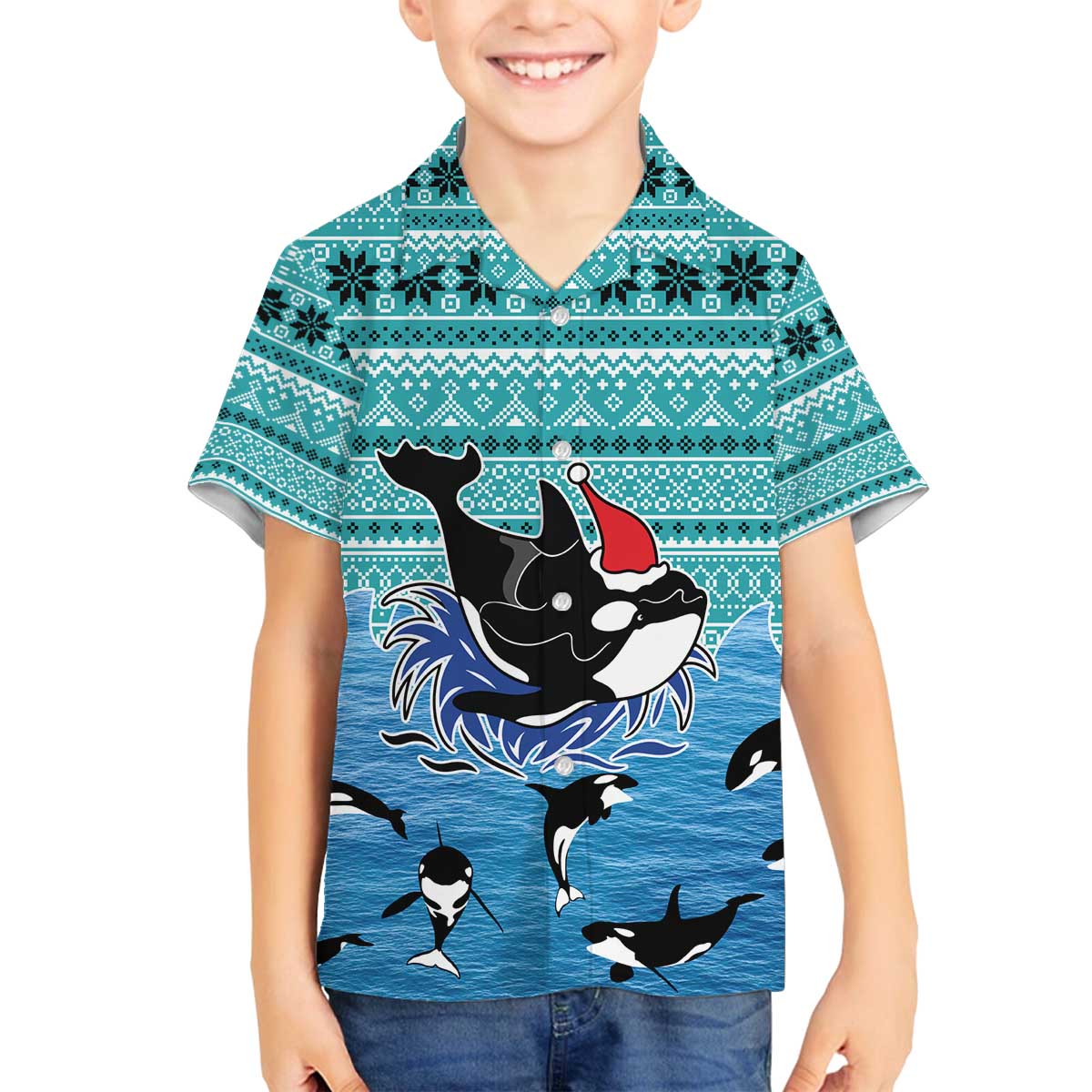 Love Oracle Whale Christmas Family Matching Off The Shoulder Long Sleeve Dress and Hawaiian Shirt Xmas Holiday Patterns - Wonder Print Shop