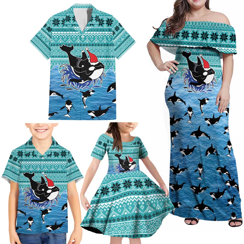 Love Oracle Whale Christmas Family Matching Off Shoulder Maxi Dress and Hawaiian Shirt Xmas Holiday Patterns - Wonder Print Shop