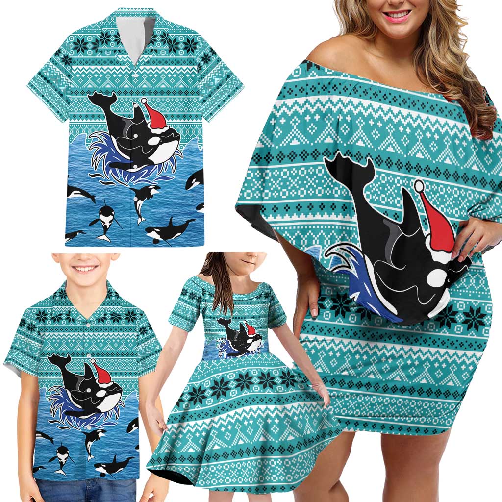 Love Oracle Whale Christmas Family Matching Off Shoulder Short Dress and Hawaiian Shirt Xmas Holiday Patterns - Wonder Print Shop