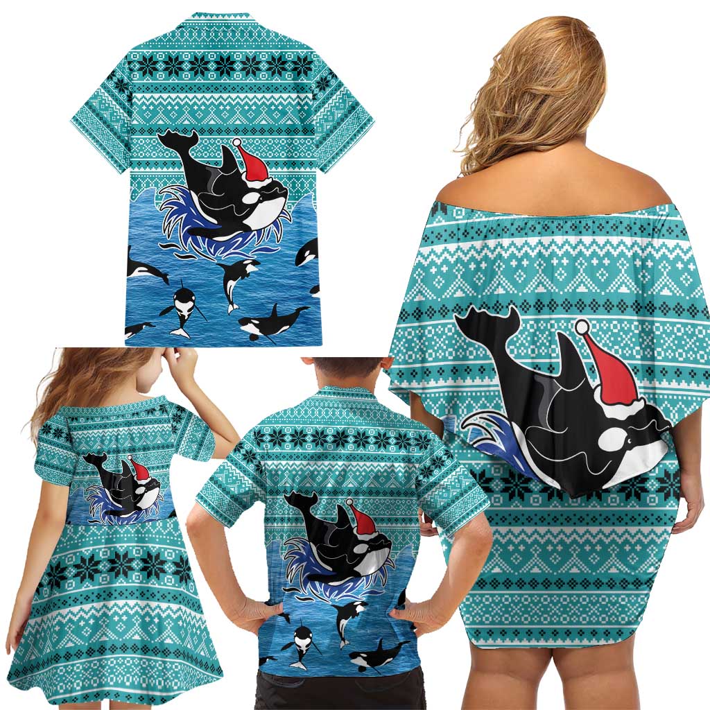Love Oracle Whale Christmas Family Matching Off Shoulder Short Dress and Hawaiian Shirt Xmas Holiday Patterns - Wonder Print Shop