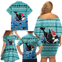 Love Oracle Whale Christmas Family Matching Off Shoulder Short Dress and Hawaiian Shirt Xmas Holiday Patterns - Wonder Print Shop